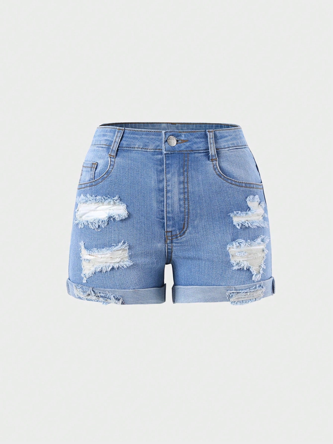 Tween Girl Retro Street Distressed Ripped Hole Comfortable And Elastic Wide Hem Denim Shorts