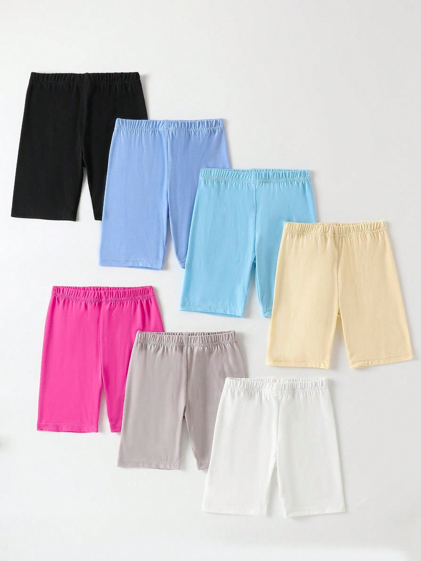 Young Girl Simple Solid Color Shorts 7pcs/Set For Daily Wear