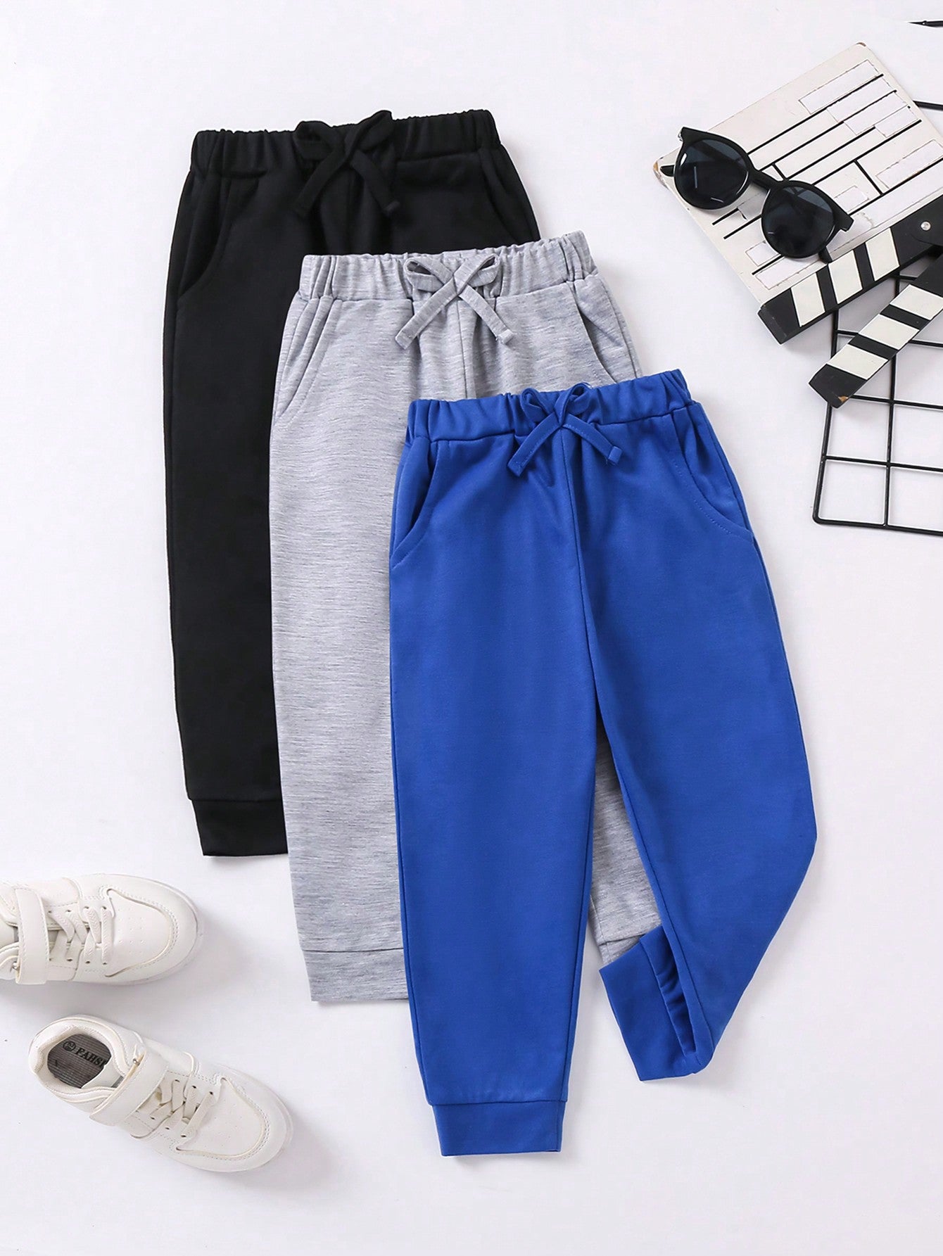 Young Boy's Casual Pocketed Pants In Black, Grey And Blue. Pack Of 3. Spring/Summer New Arrival