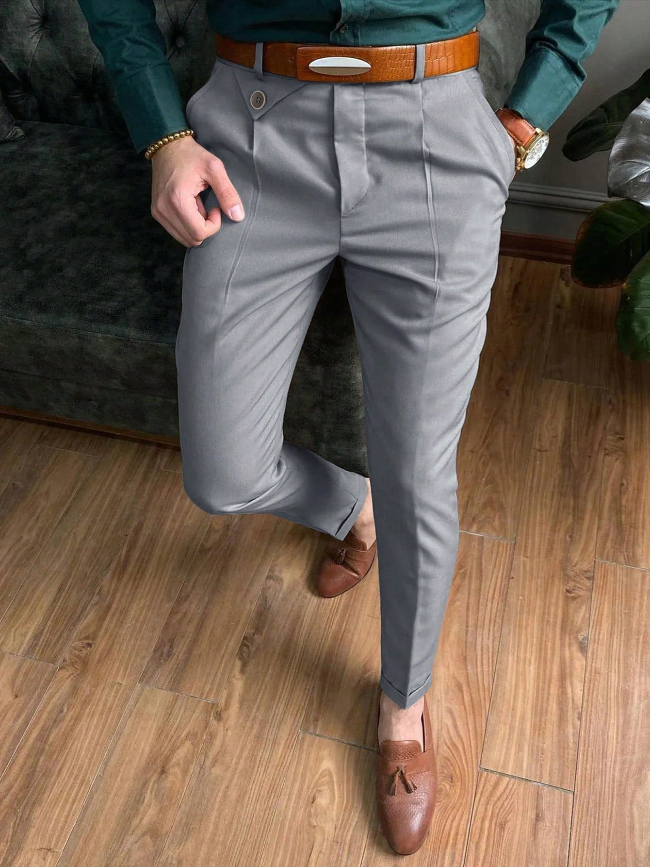 Men's Solid Color Suit Pant With Pockets