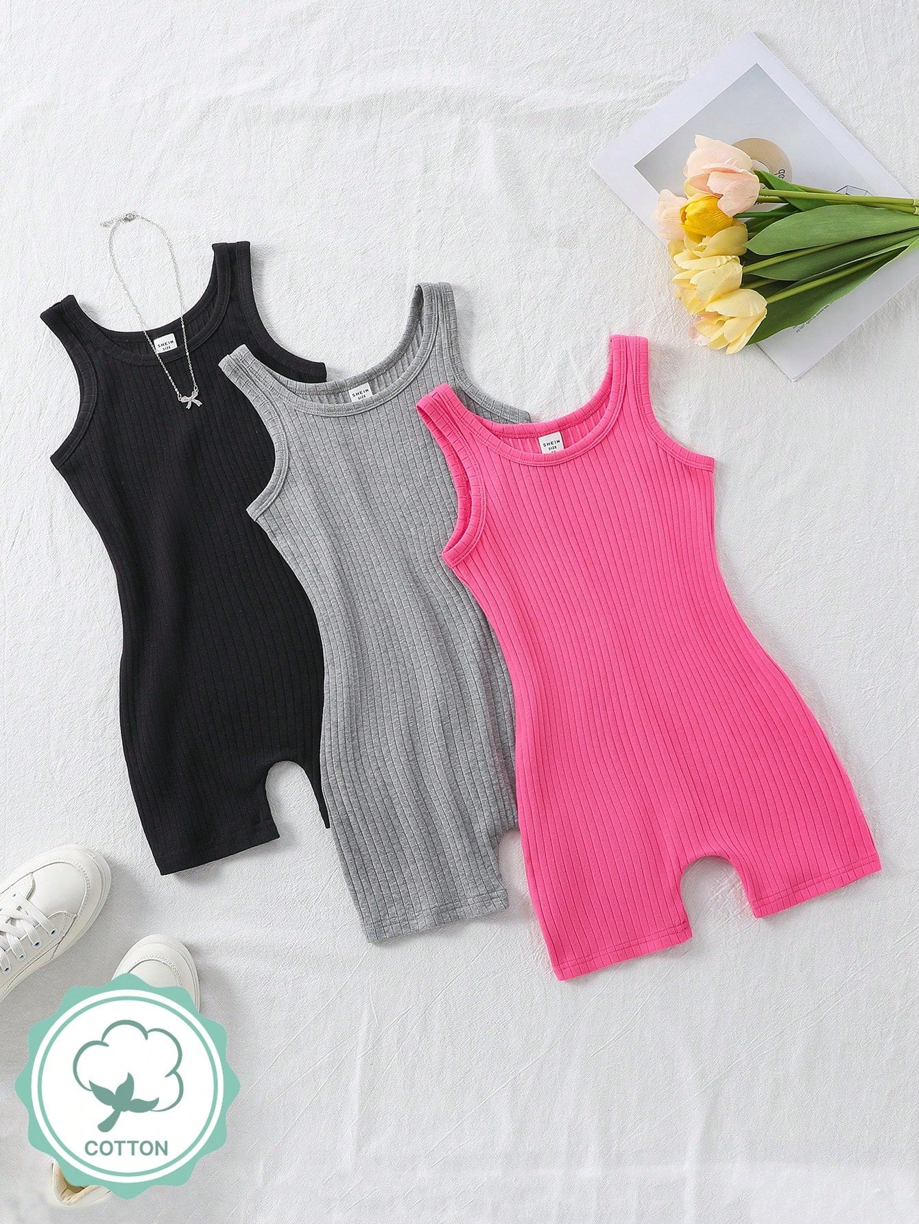 Young Girl Solid Color Sleeveless Romper