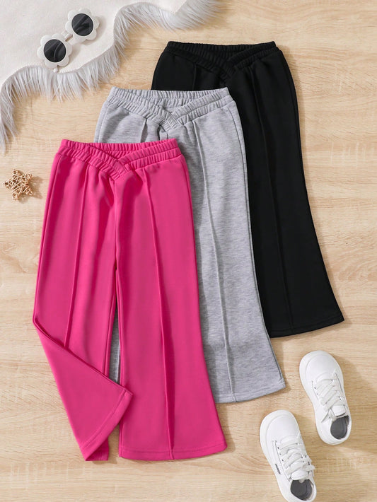 Young Girls' Multiple Pieces Casual Solid Color Wide Leg Sweatpants For Autumn