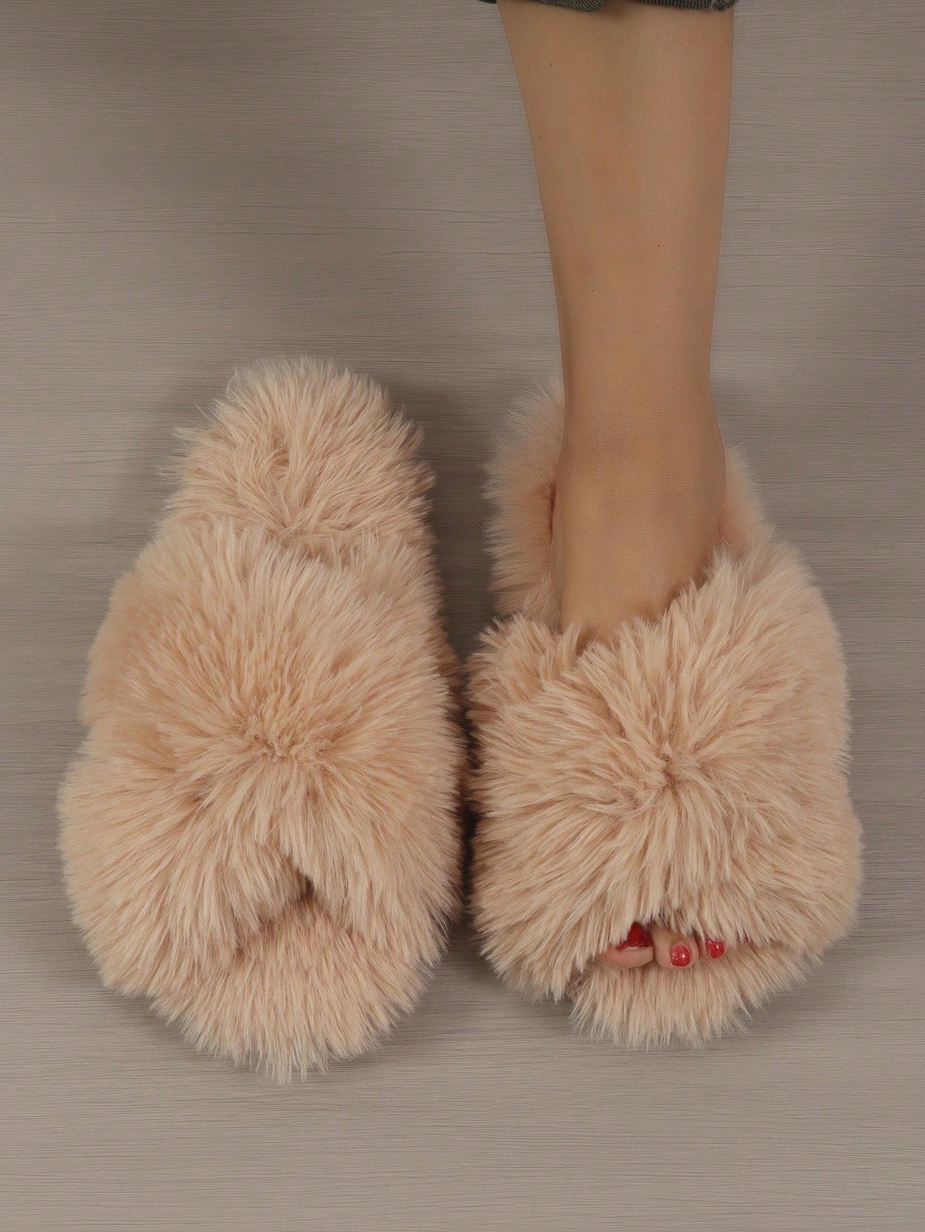 Women's Pink College Style Solid Color Fuzzy Cross Slippers For Bedroom