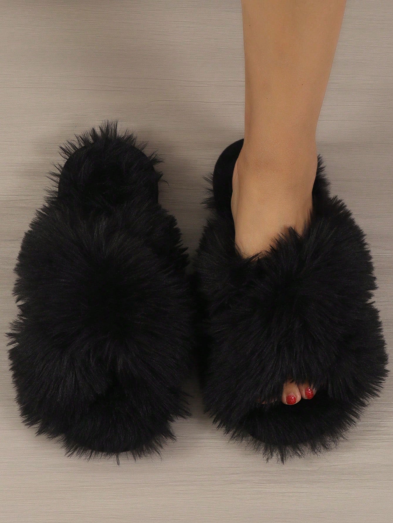 Fashion White Slippers For Women, Fluffy Cross Strap Bedroom Slippers