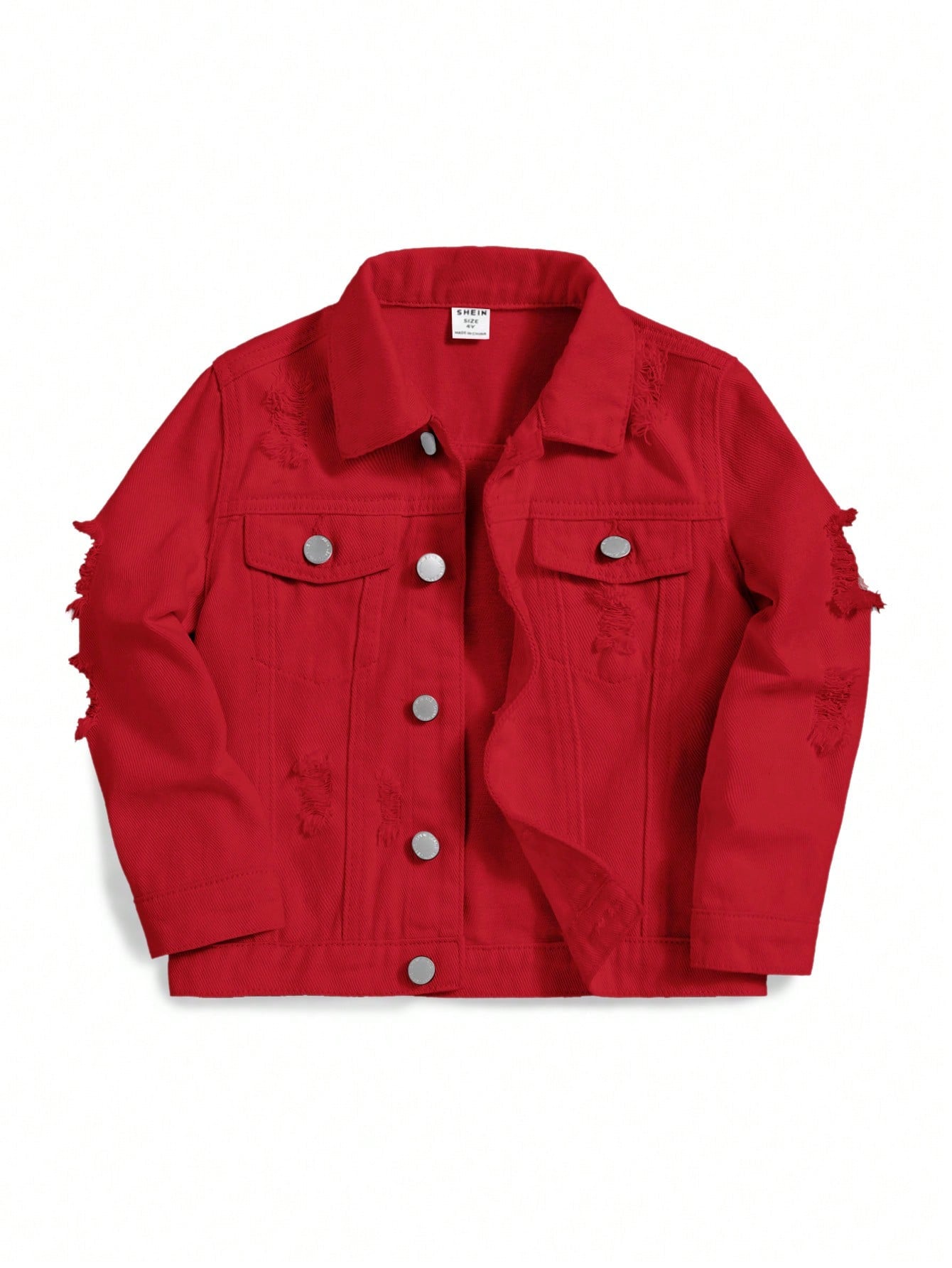 Young Boy Ripped Flap Pocket Denim Jacket