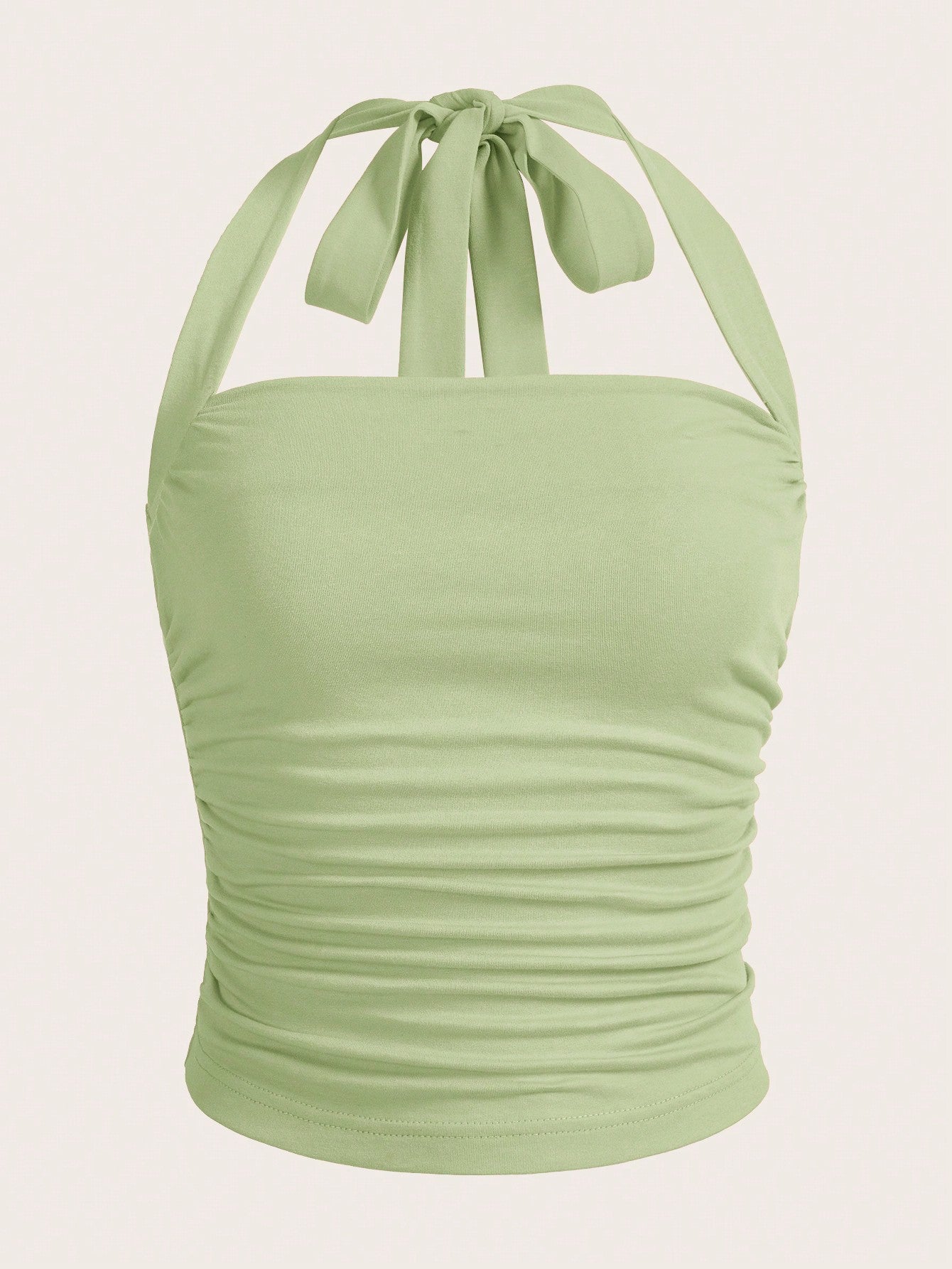 Summer  Outfits Solid Ruched Halter Top