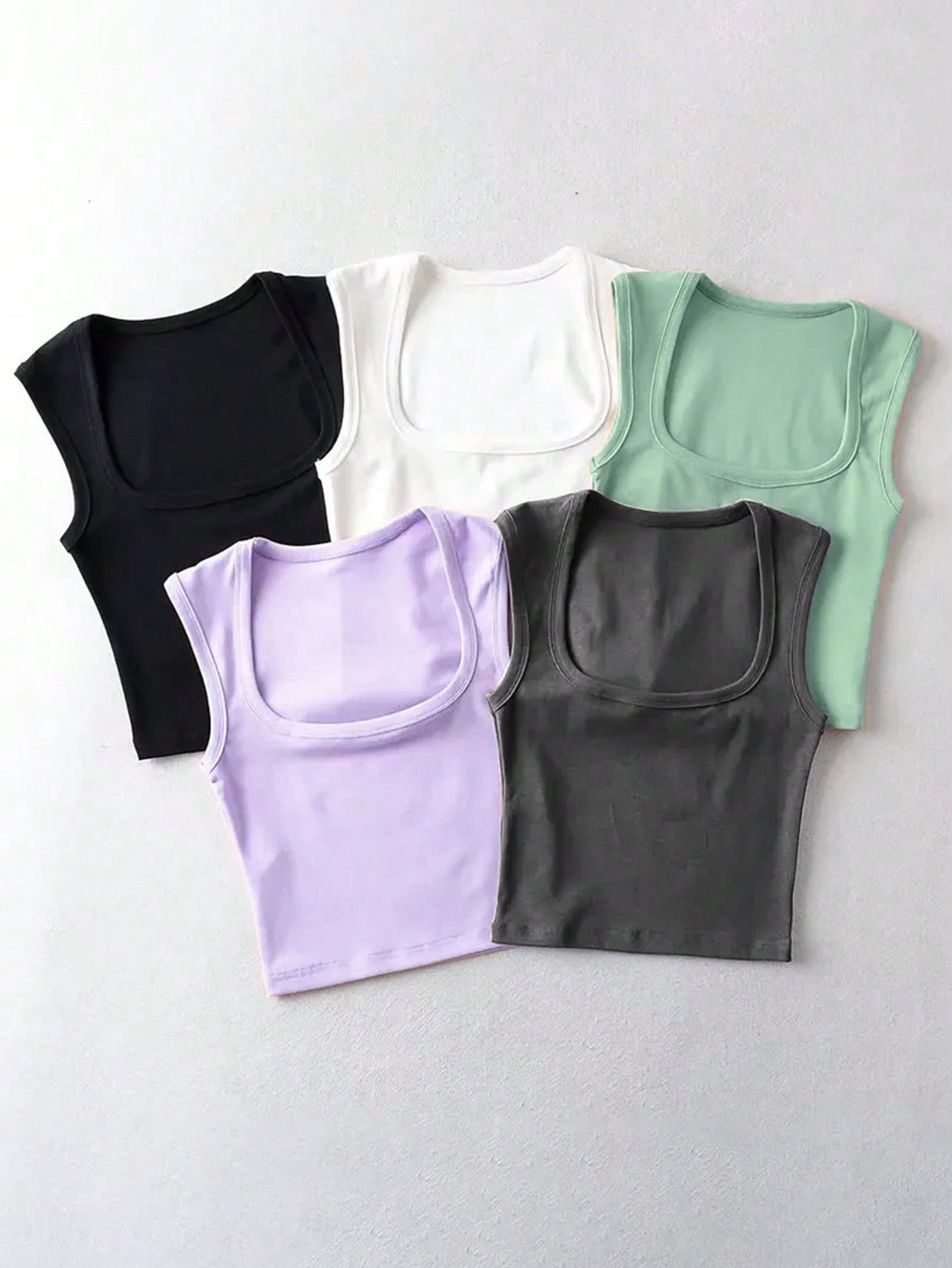 5pcs Solid Color Slim Fit Tank Tops,Baby Tees Woman, Summer