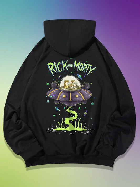 Rick and Morty | Men Letter Graphic Drawstring Hoodie