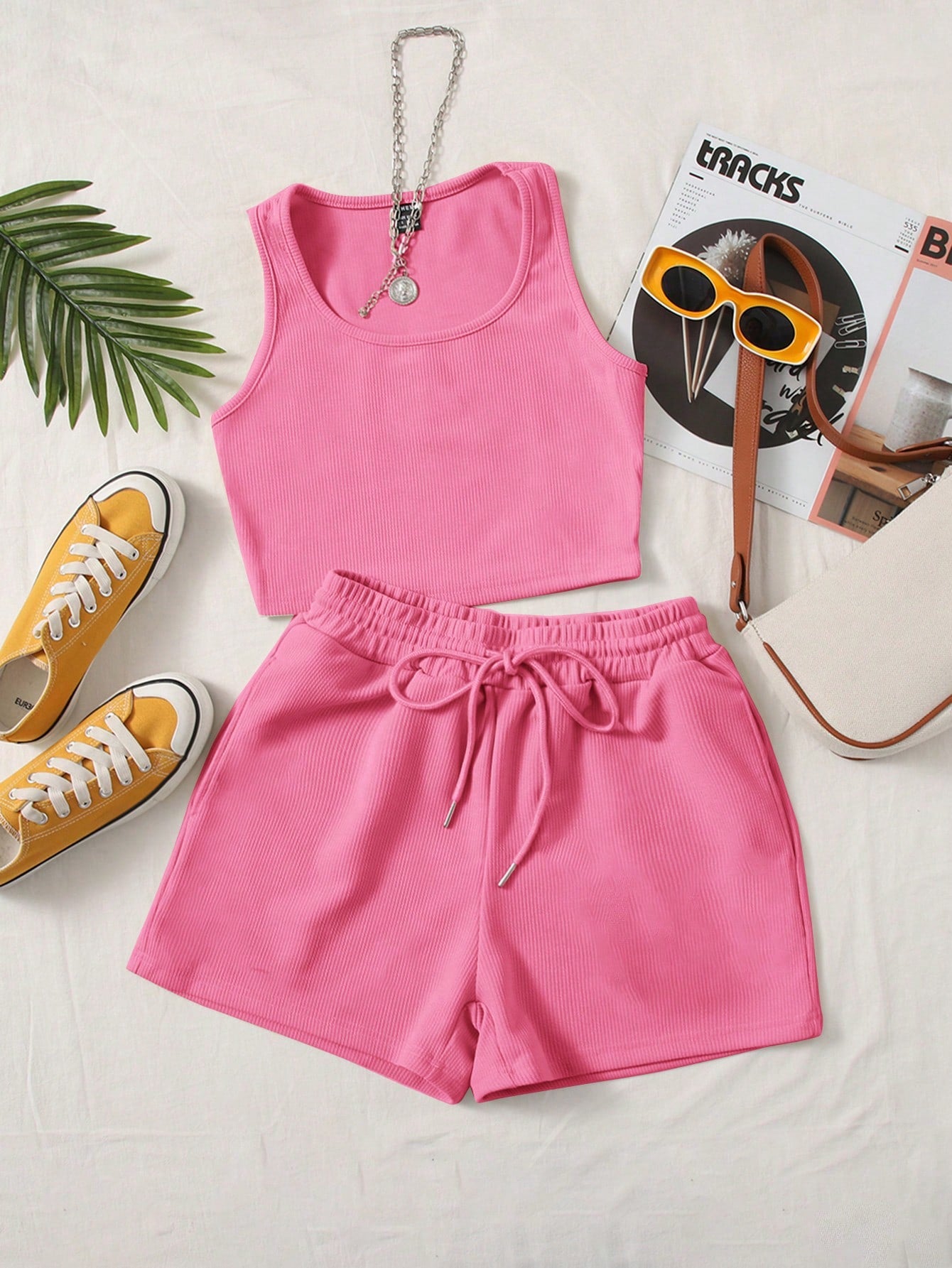 Scoop Neck Tank Top and Track Shorts