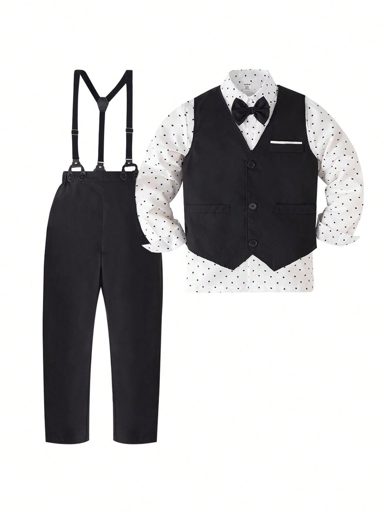 3pcs Gentleman Suit Set For Tween Boys With Built-In Solid Color Shirt, Vest, Dress Pants With Bow Tie, Perfect For Birthday Parties, Evening Parties, Performances, Weddings, Baptism, First Birthday Celebrations