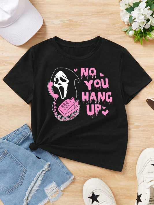 Teenage Girls' Casual Comic Letter Printed Short Sleeve T-Shirt