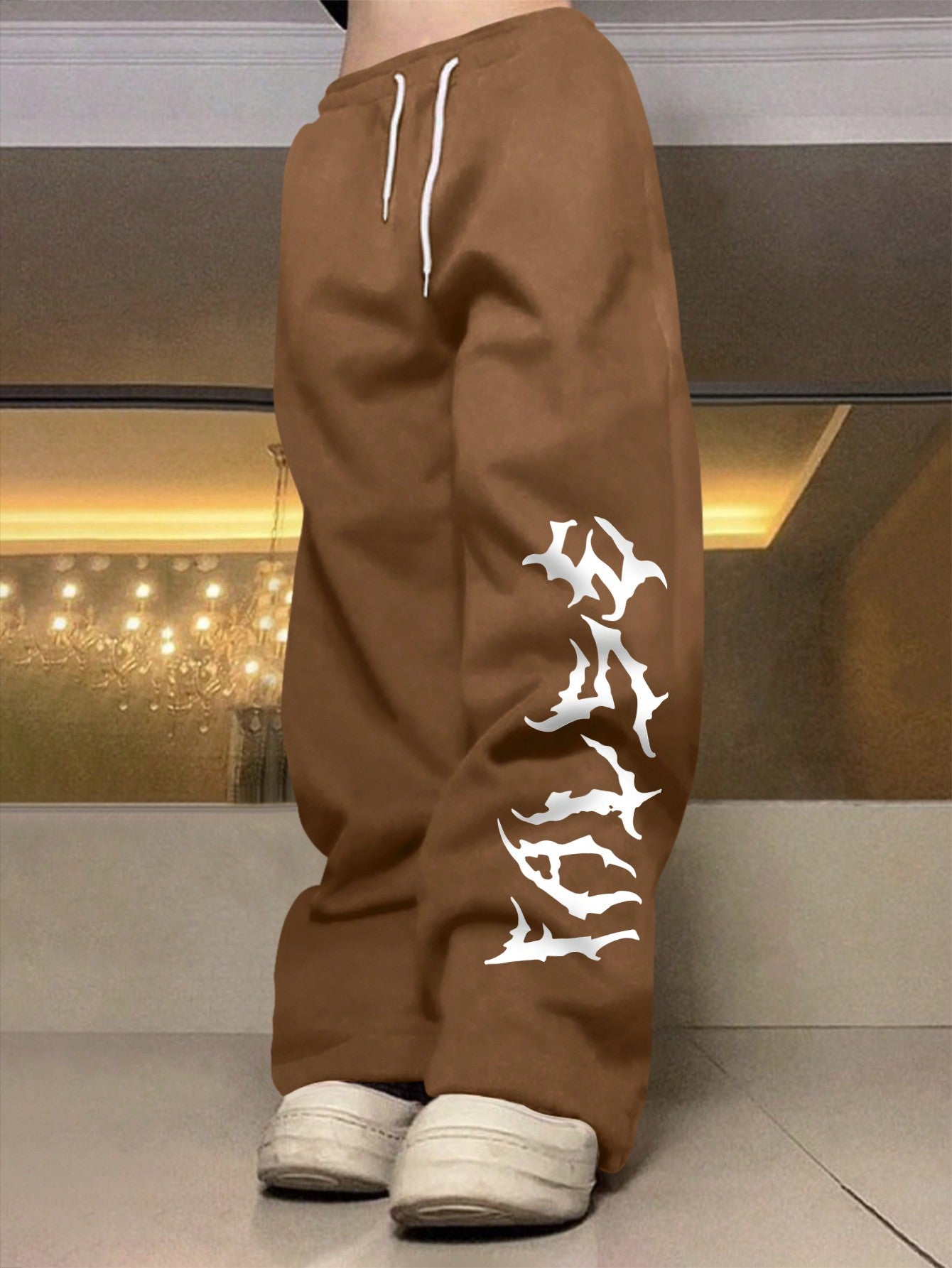 Men's Gothic Font Printed Drawstring Jogger Pants