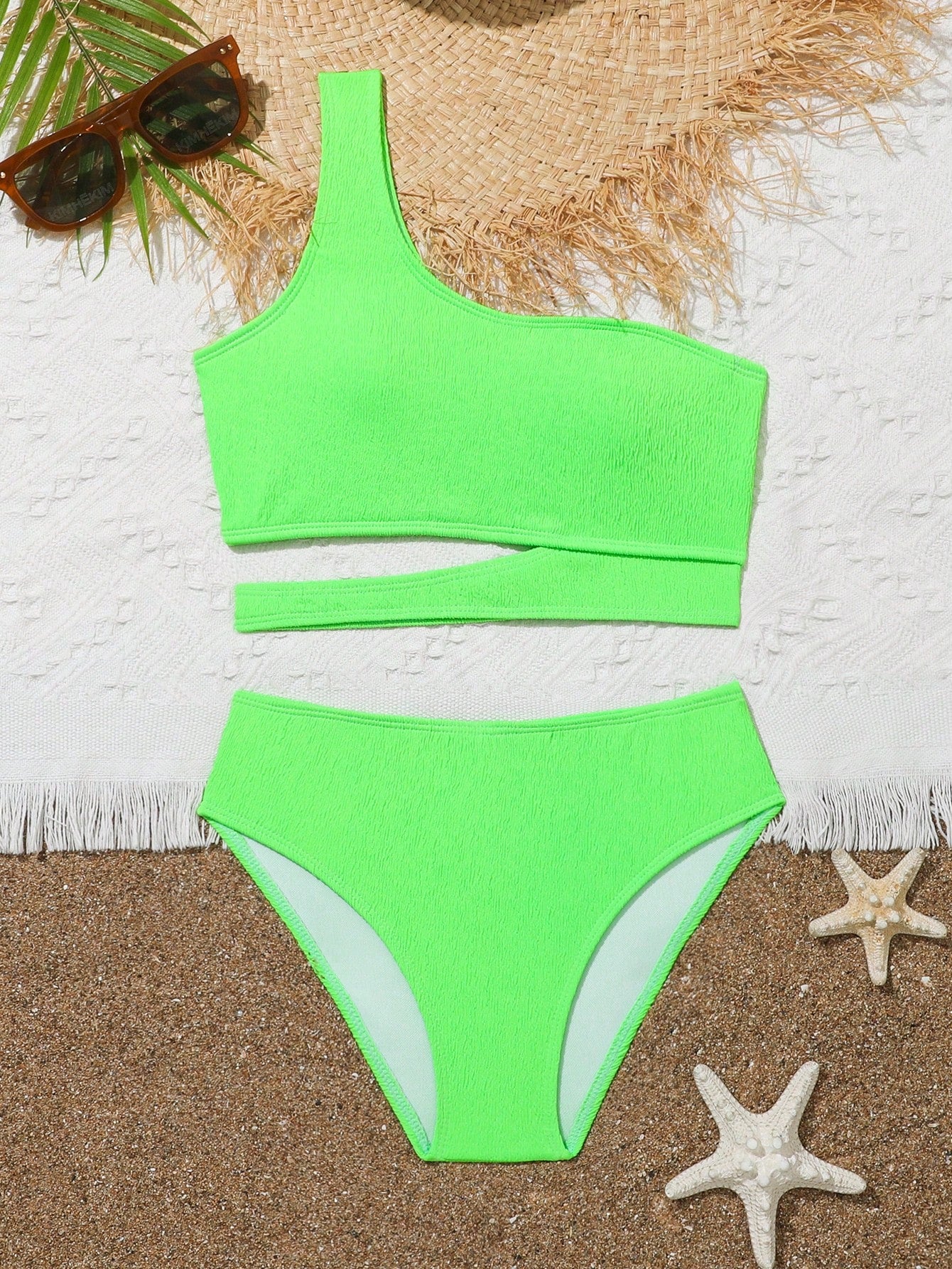 Tween Girl Plain Cut-Out Bikini Set Summer Beach