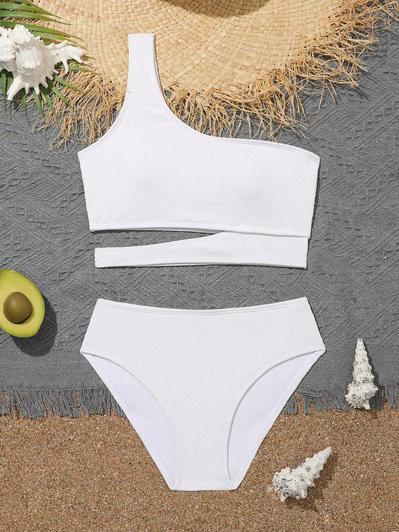 Tween Girl Plain Cut-Out Bikini Set Summer Beach