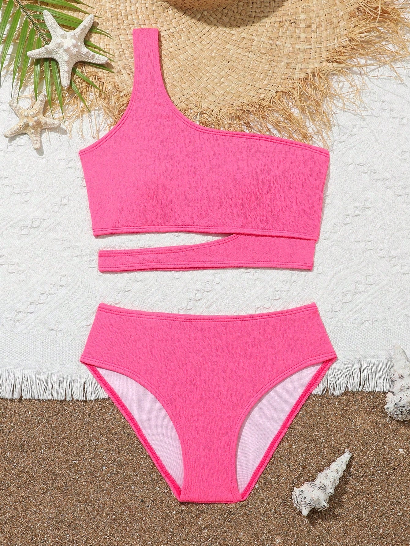 Tween Girl Plain Cut-Out Bikini Set Summer Beach