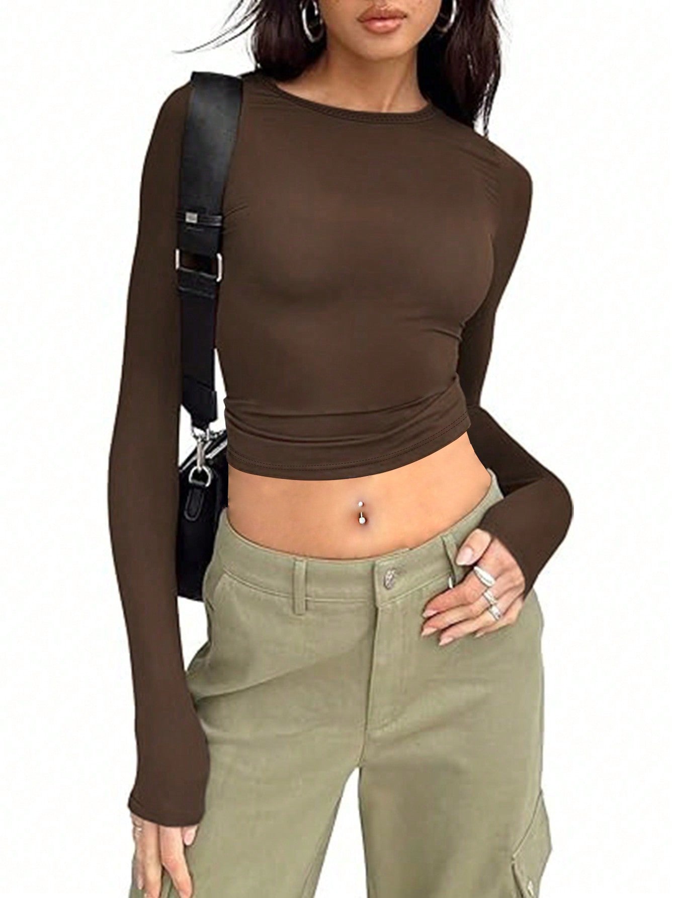 Women's Solid Color Ruched Cropped T-shirt