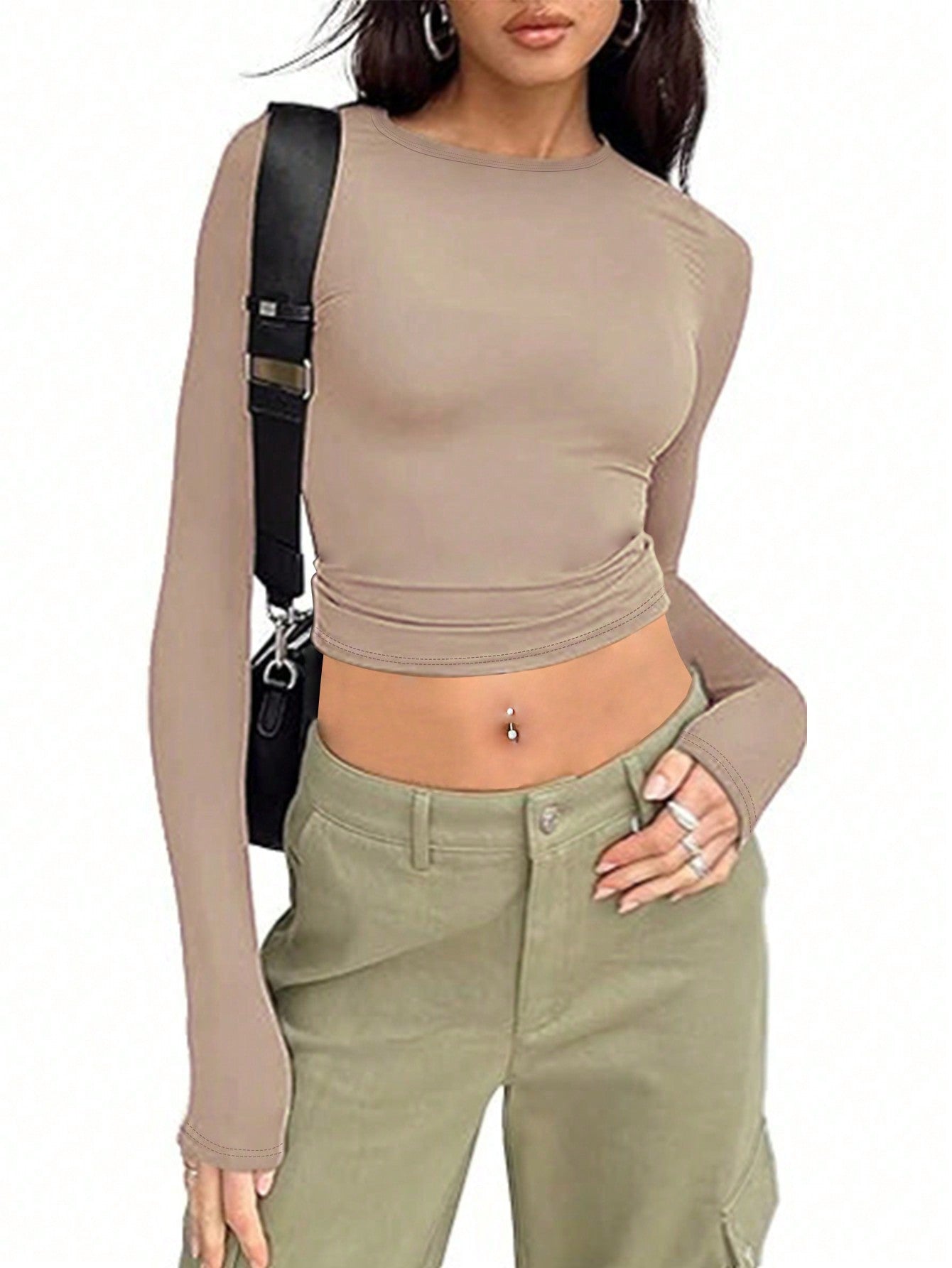 Women's Solid Color Ruched Cropped T-shirt