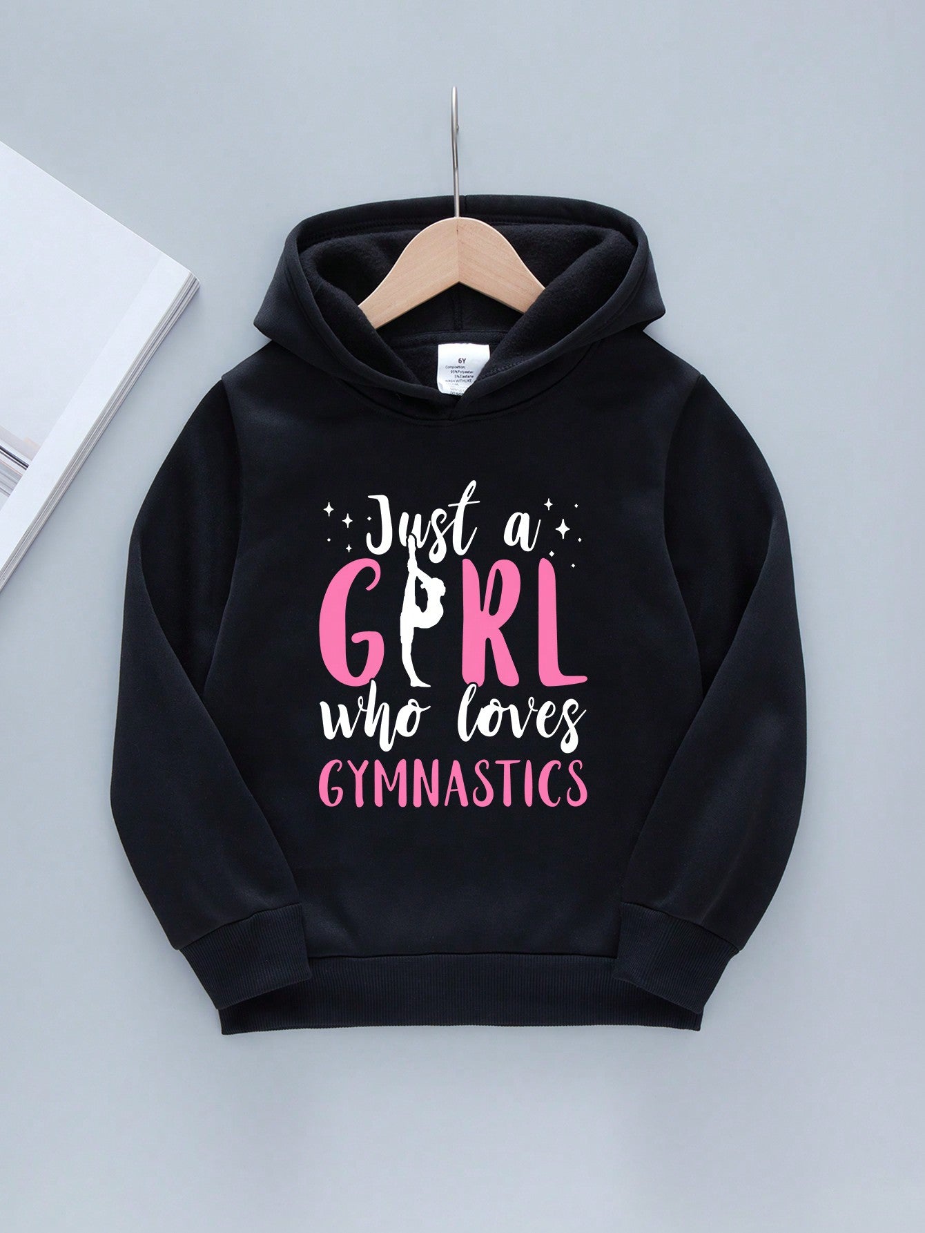 Young Girl Gymnastics Character Slogan Print Hoodie With Fleece Lining