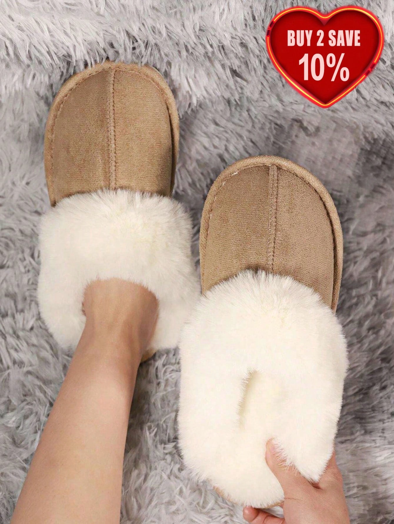 Women Warm Memory Foam Furry House Slippers With Soft Plush Fleece Lining, Fuzzy Bed Slippers For Indoor & Outdoor, Couple Shoes Suitable, Winter & Valentine's Day