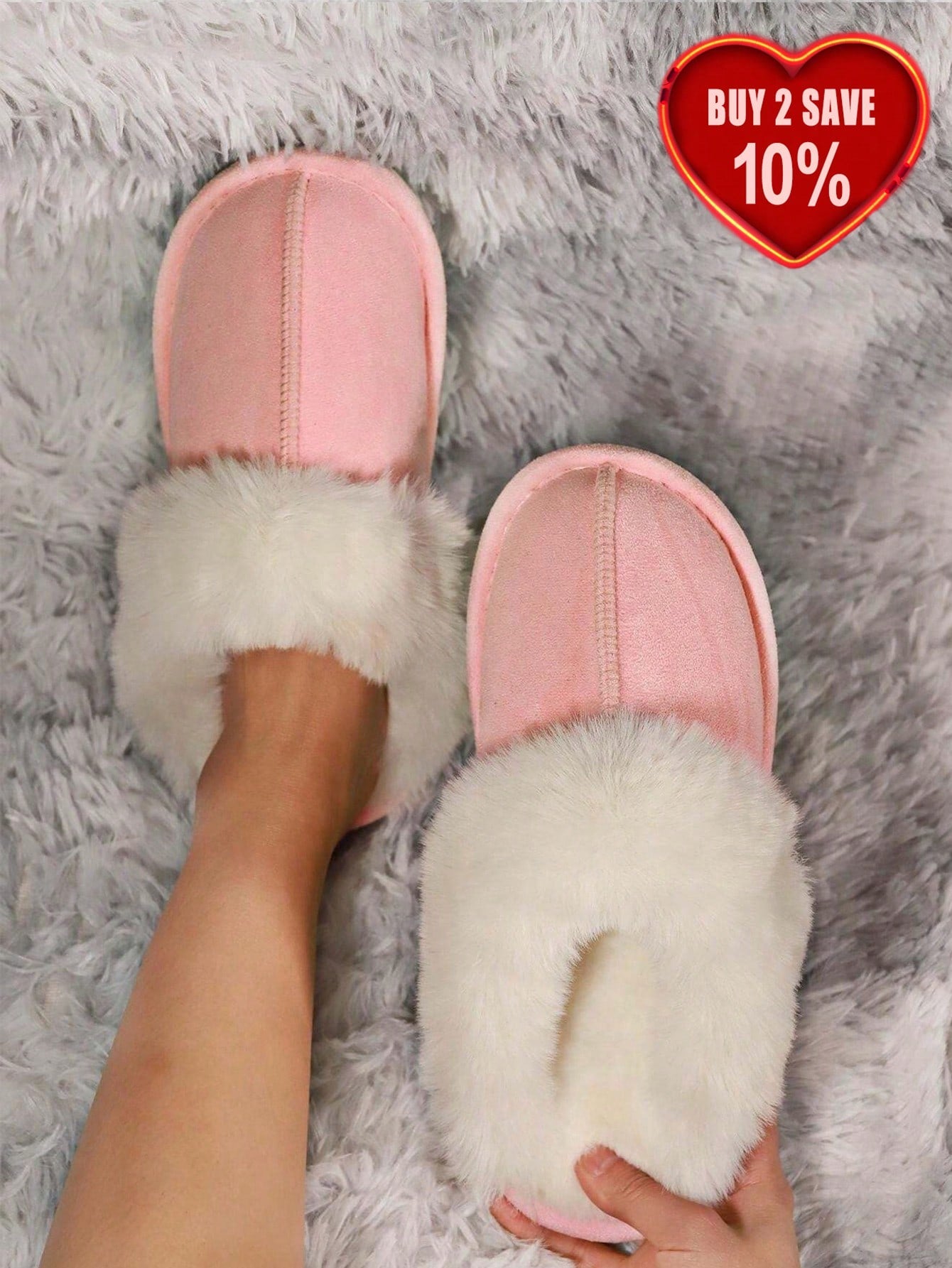 Women Warm Memory Foam Furry House Slippers With Soft Plush Fleece Lining, Fuzzy Bed Slippers For Indoor & Outdoor, Couple Shoes Suitable, Winter & Valentine's Day