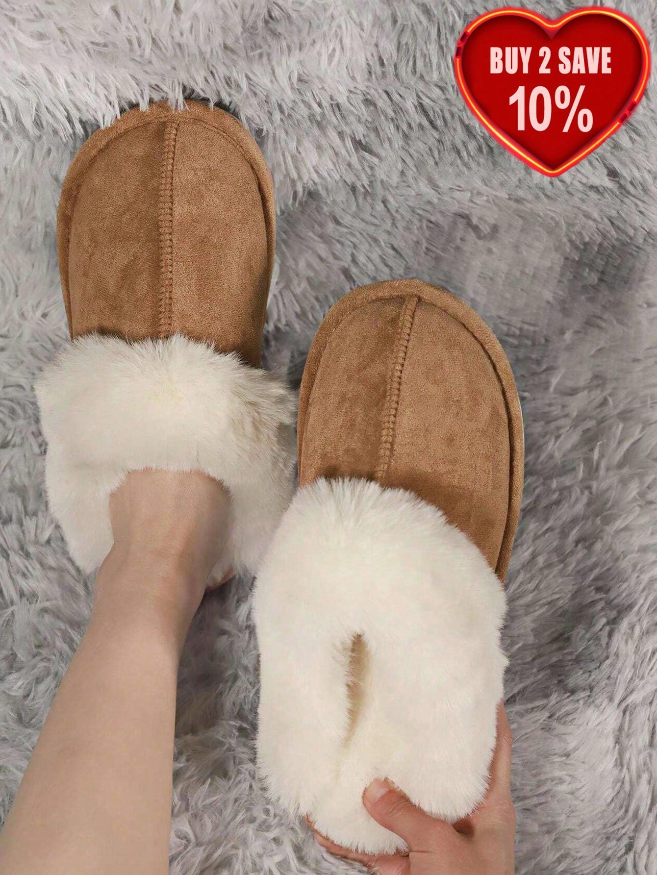 Women Warm Memory Foam Furry House Slippers With Soft Plush Fleece Lining, Fuzzy Bed Slippers For Indoor & Outdoor, Couple Shoes Suitable, Winter & Valentine's Day