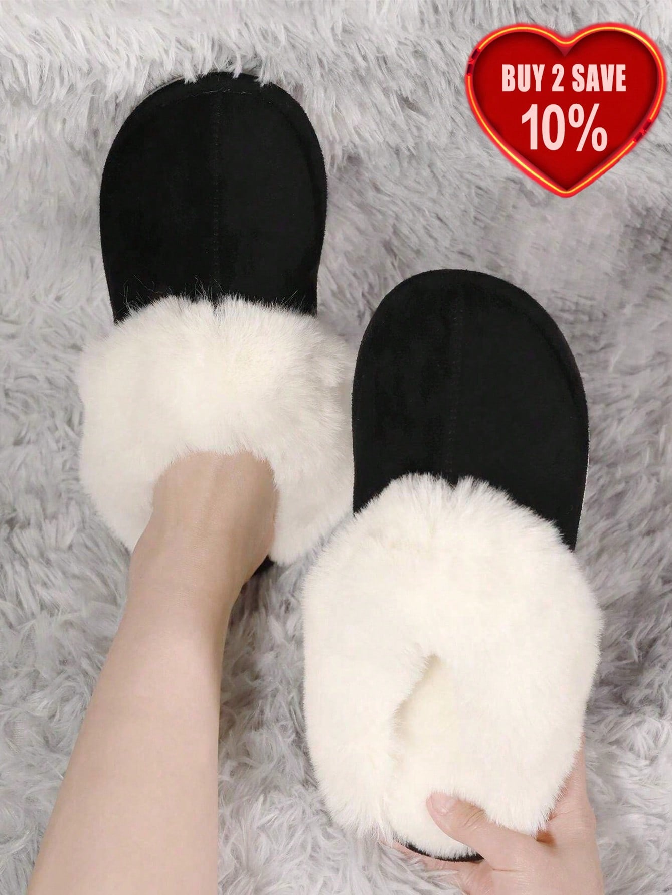 Women Warm Memory Foam Furry House Slippers With Soft Plush Fleece Lining, Fuzzy Bed Slippers For Indoor & Outdoor, Couple Shoes Suitable, Winter & Valentine's Day