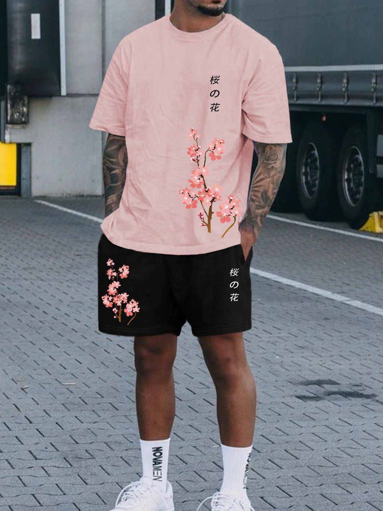 Men Plus Round Neck Floral Printed Short Sleeve T-Shirt