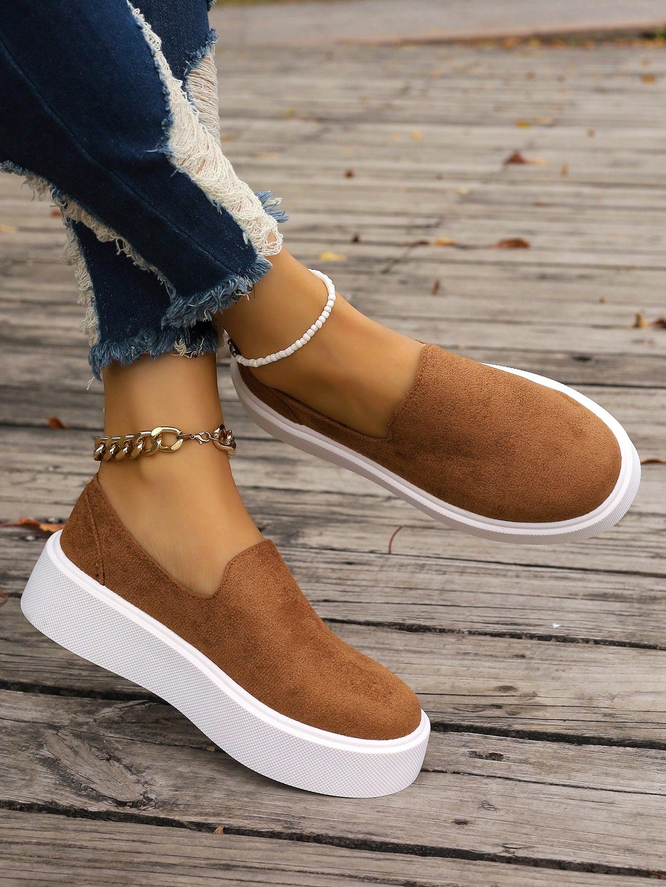 2024 New Women Fashionable Loafers, Casual Round Toe Flat Shoes, Slip-On Low Cut Soft Sole Thick Bottom Shoes With Soft Surface