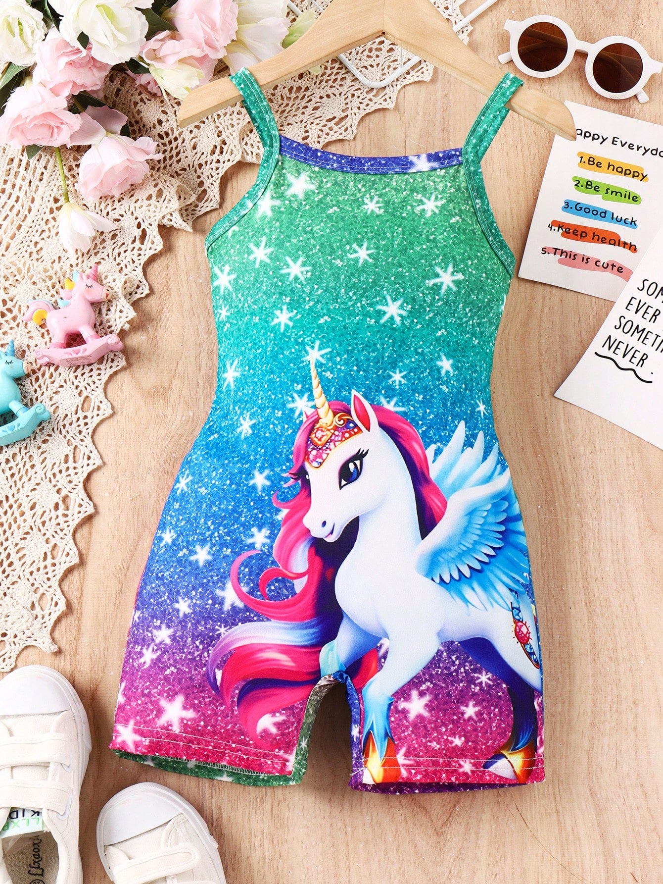 Young Girl Toddler Girls' Simple & Cute Cartoon Animal Horse & Star Design Casual Romper