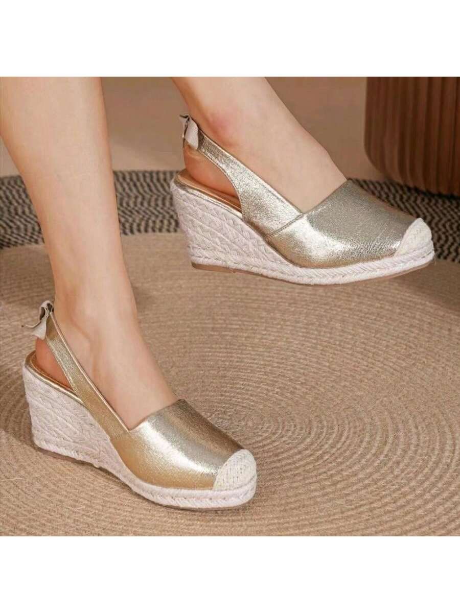 Fashionable And Unique Root-Wrapped Wedge Heel Shoes With Flashing Flower And Bow Detail For Women