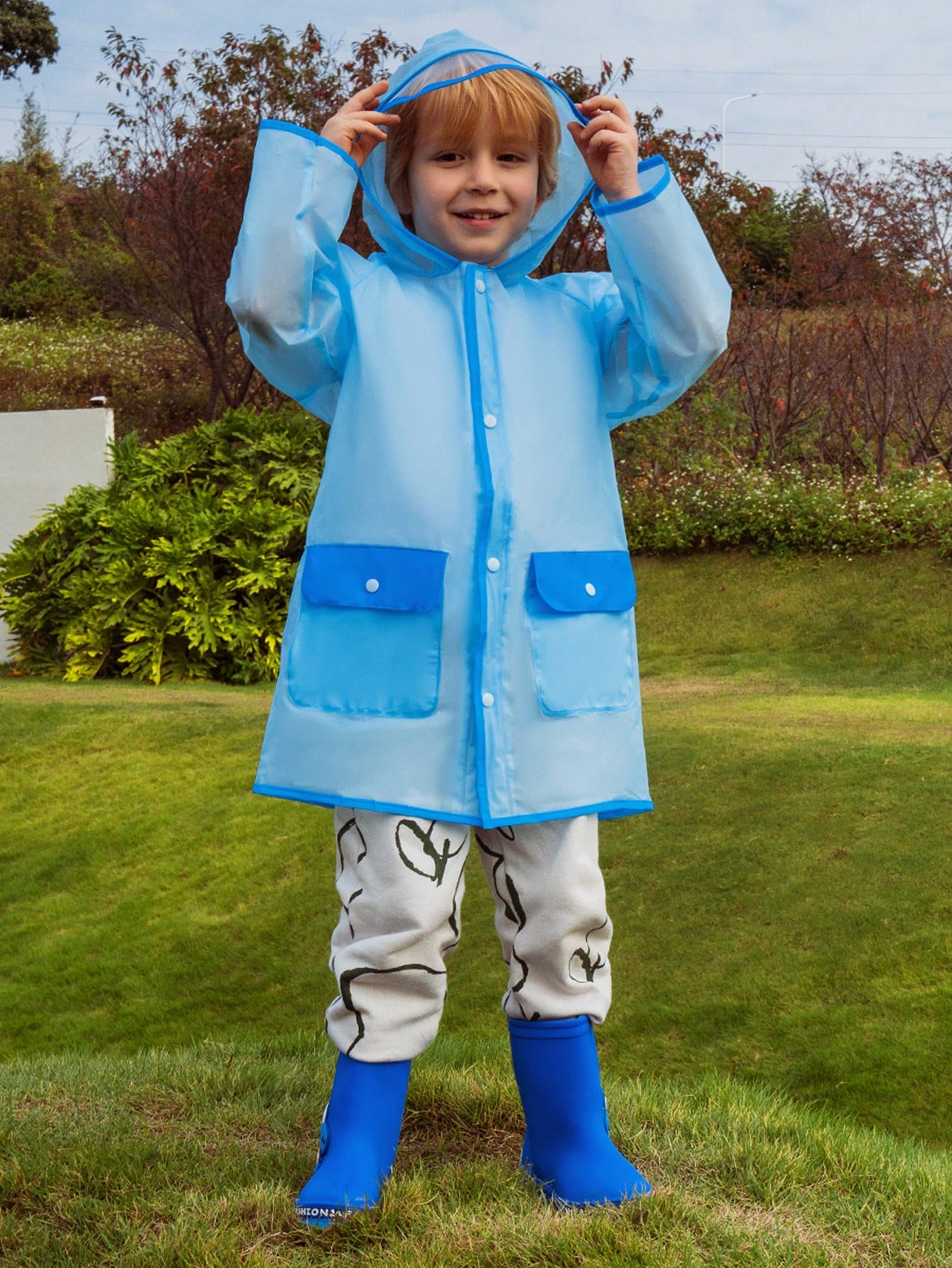 Boys' Cute Blue Colorblock All-season Raincoat