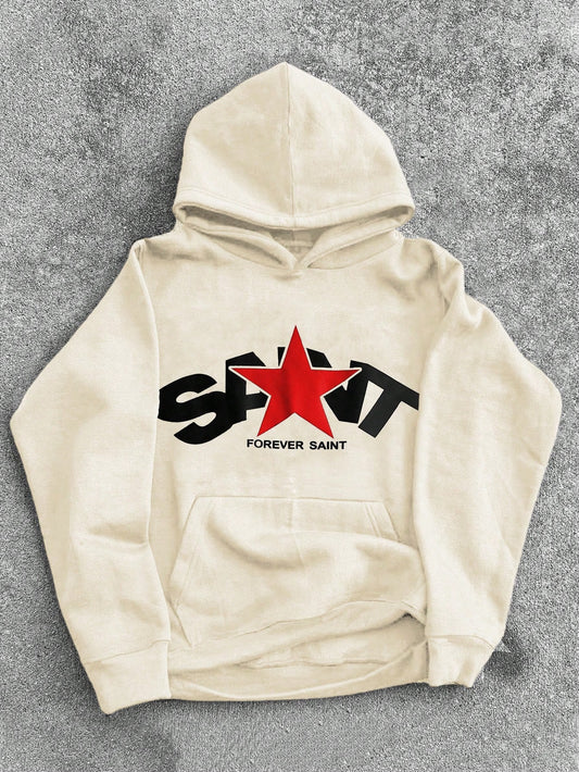 Men's Star Printed Hooded Sweatshirt For Casual Wear