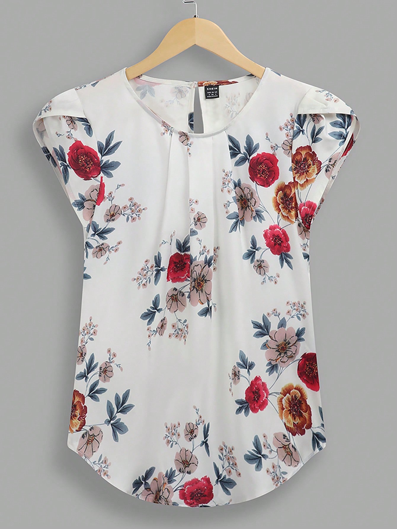 Floral Print Pleated Cap Sleeve Top