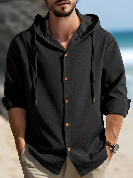 Men's Solid Color Hooded Shirt Jacket