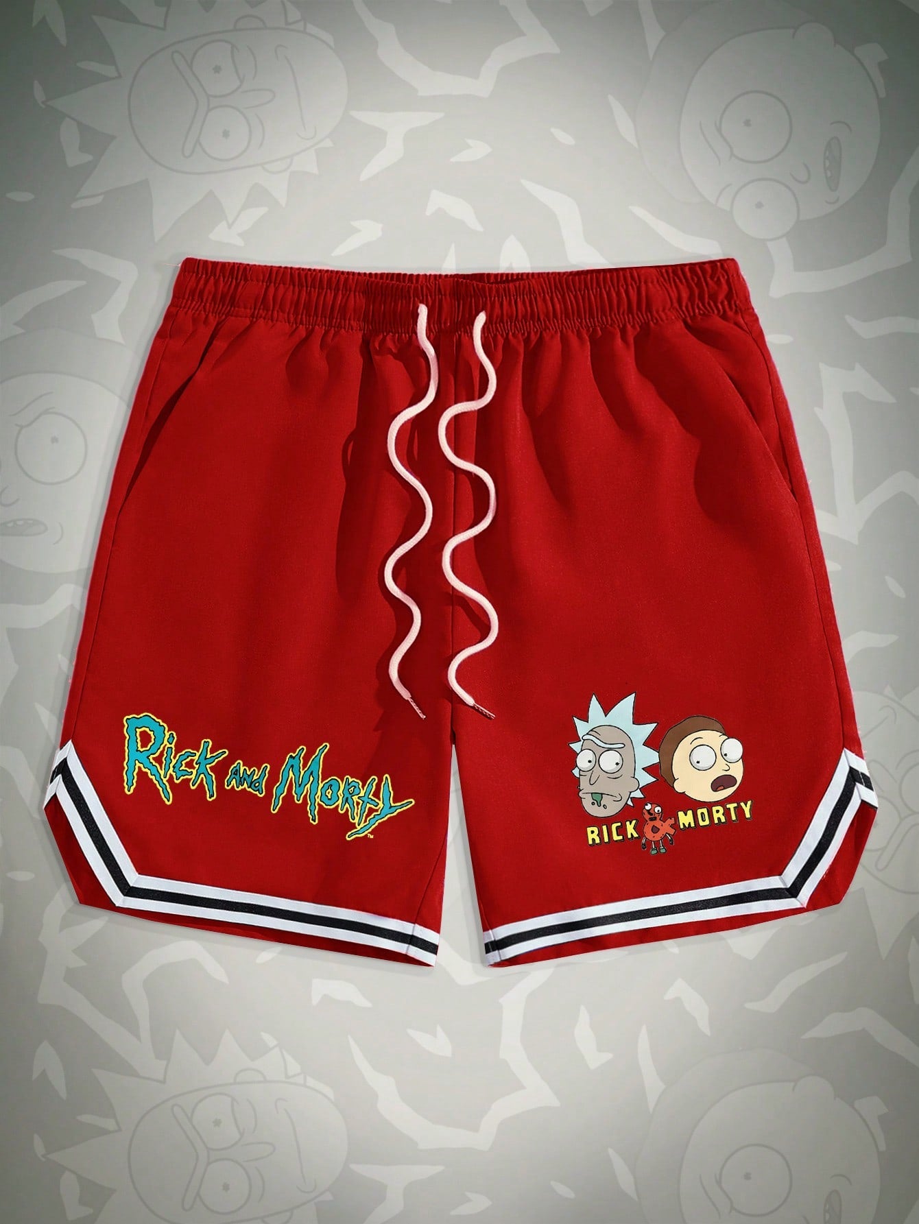 Rick and Morty | Men Cartoon & Letter Graphic Striped Trim Drawstring Waist Shorts