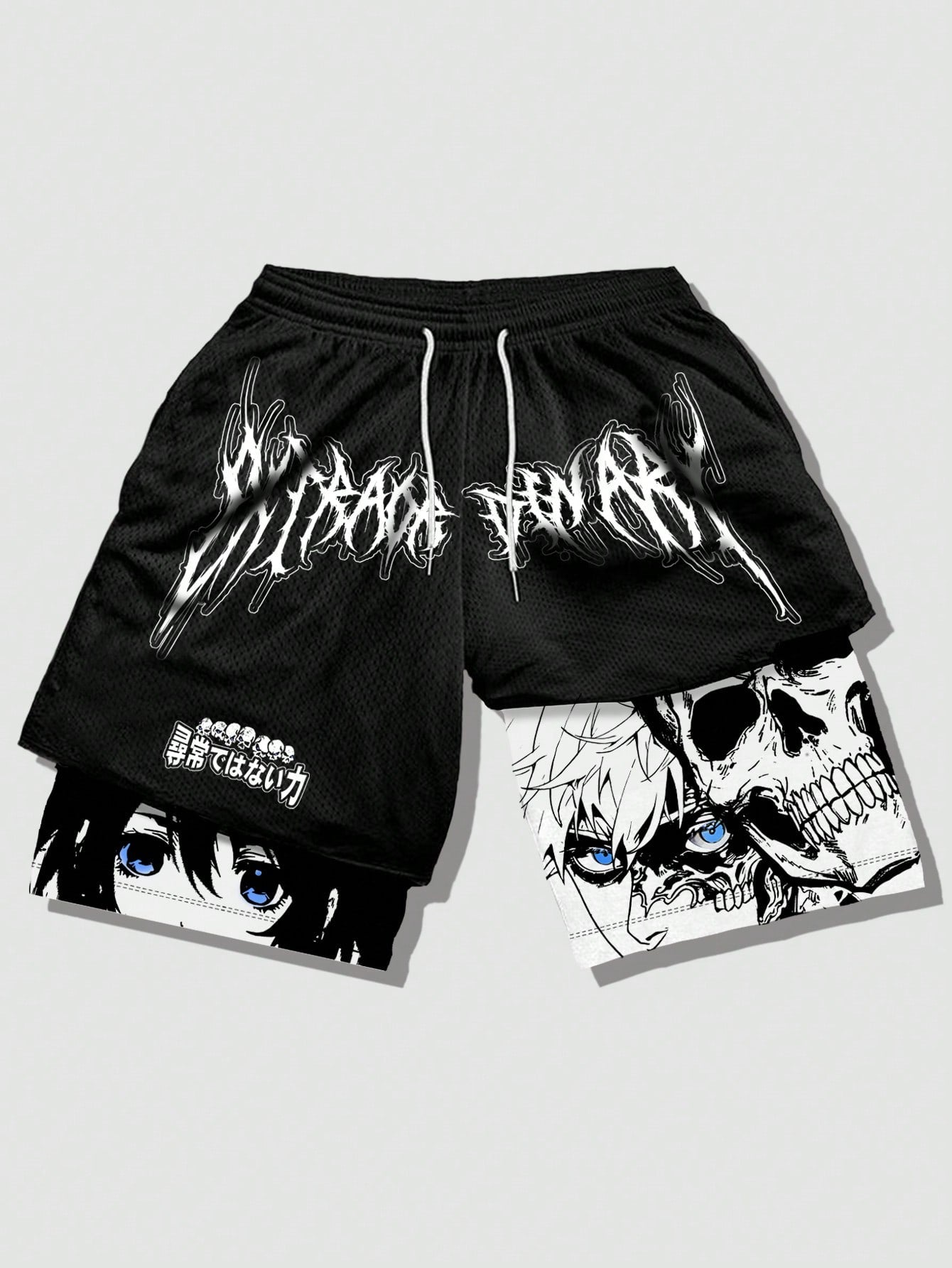 Anime Men's 2 In 1 Breathable With Slogan Print Basketball Mesh Shorts, Suitable For Daily Wear In Spring And Summer, School