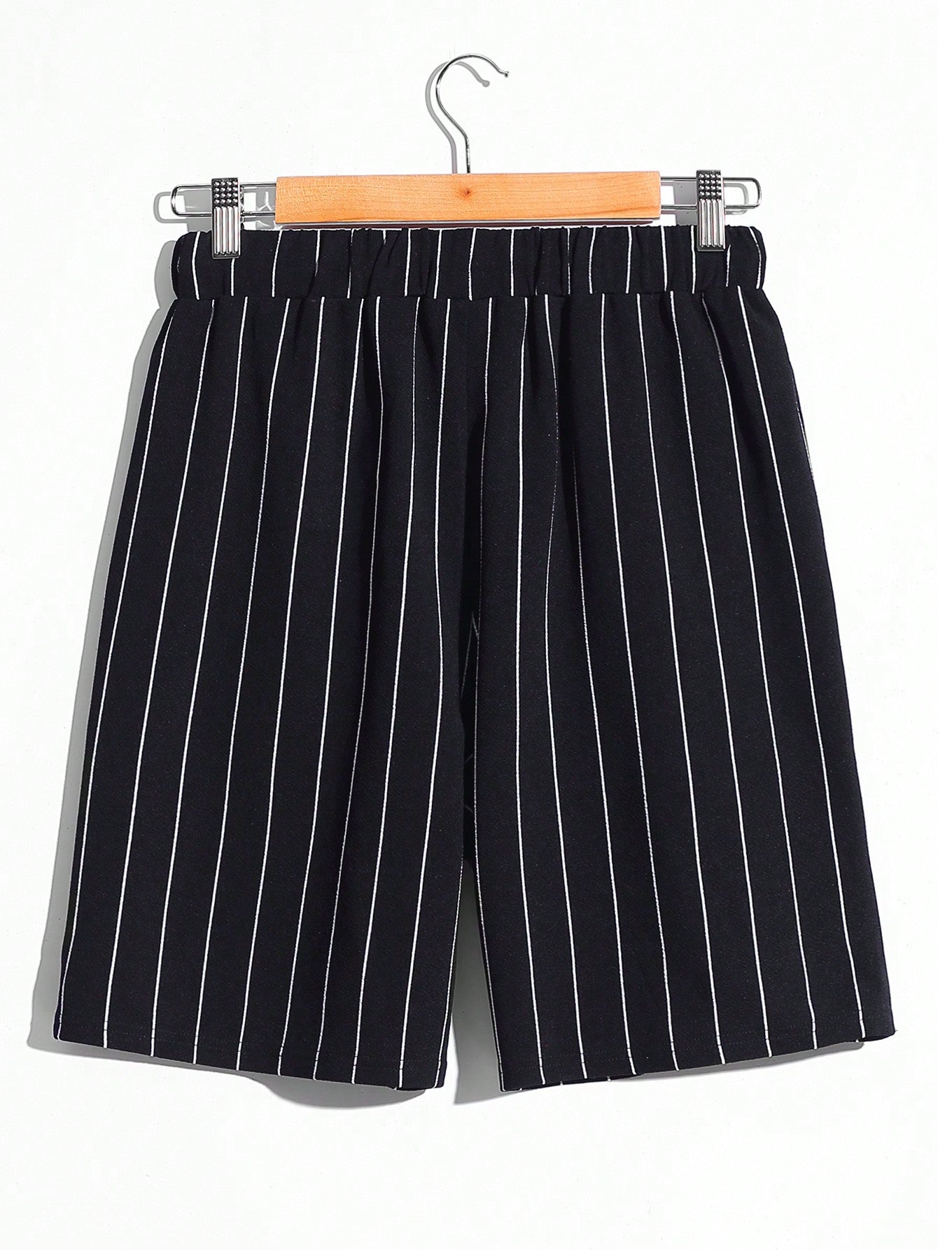 Teen Boys' Casual Striped Print Shorts With Patch Details And Drawstring Waist