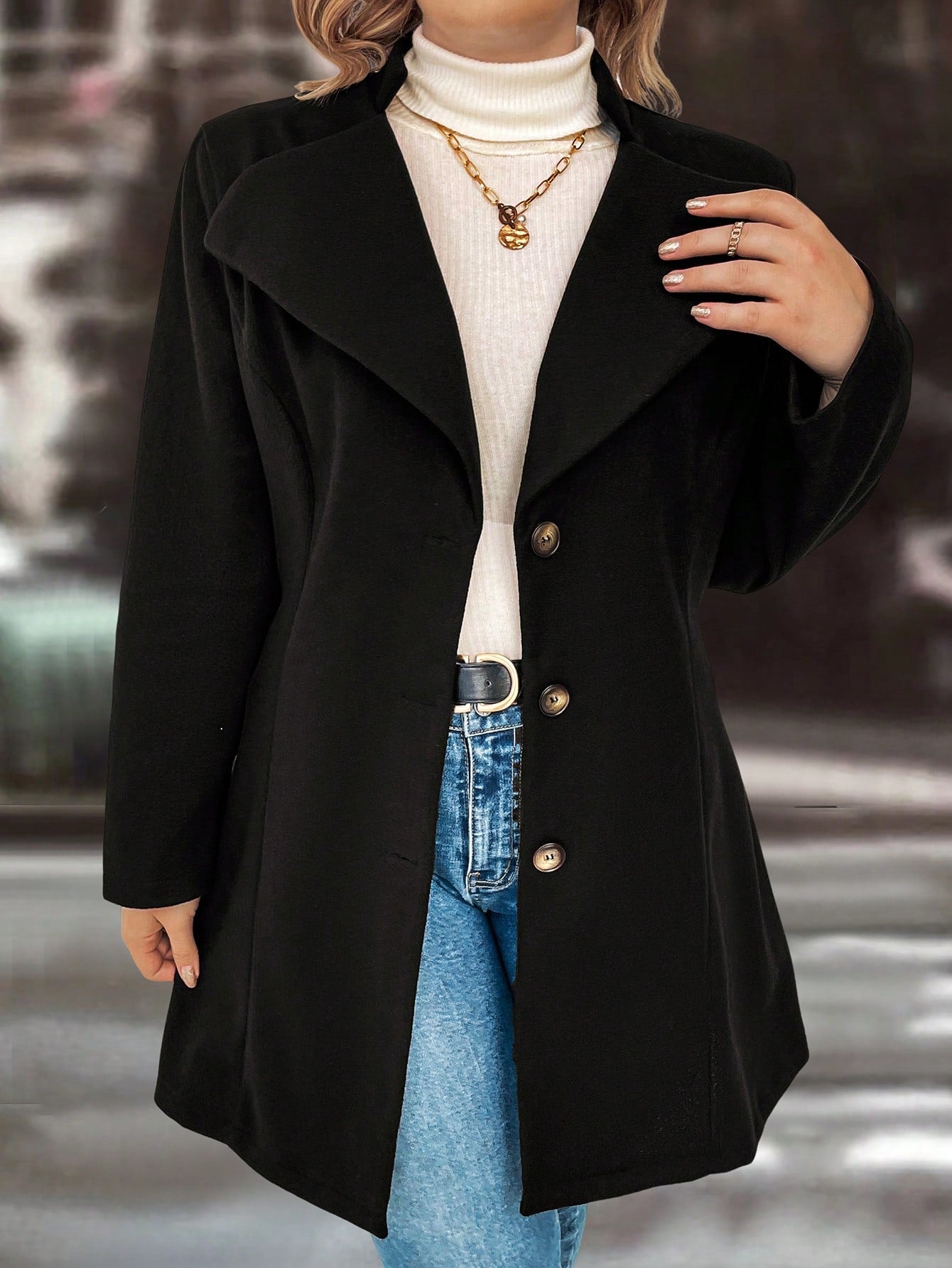 Plus Size Large Lapel Single Breasted Woolen Coat