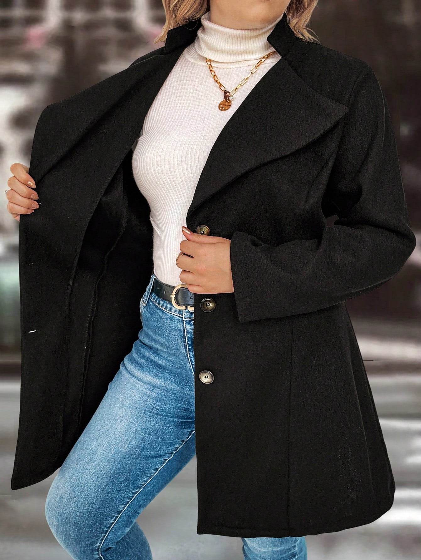 Plus Size Large Lapel Single Breasted Woolen Coat