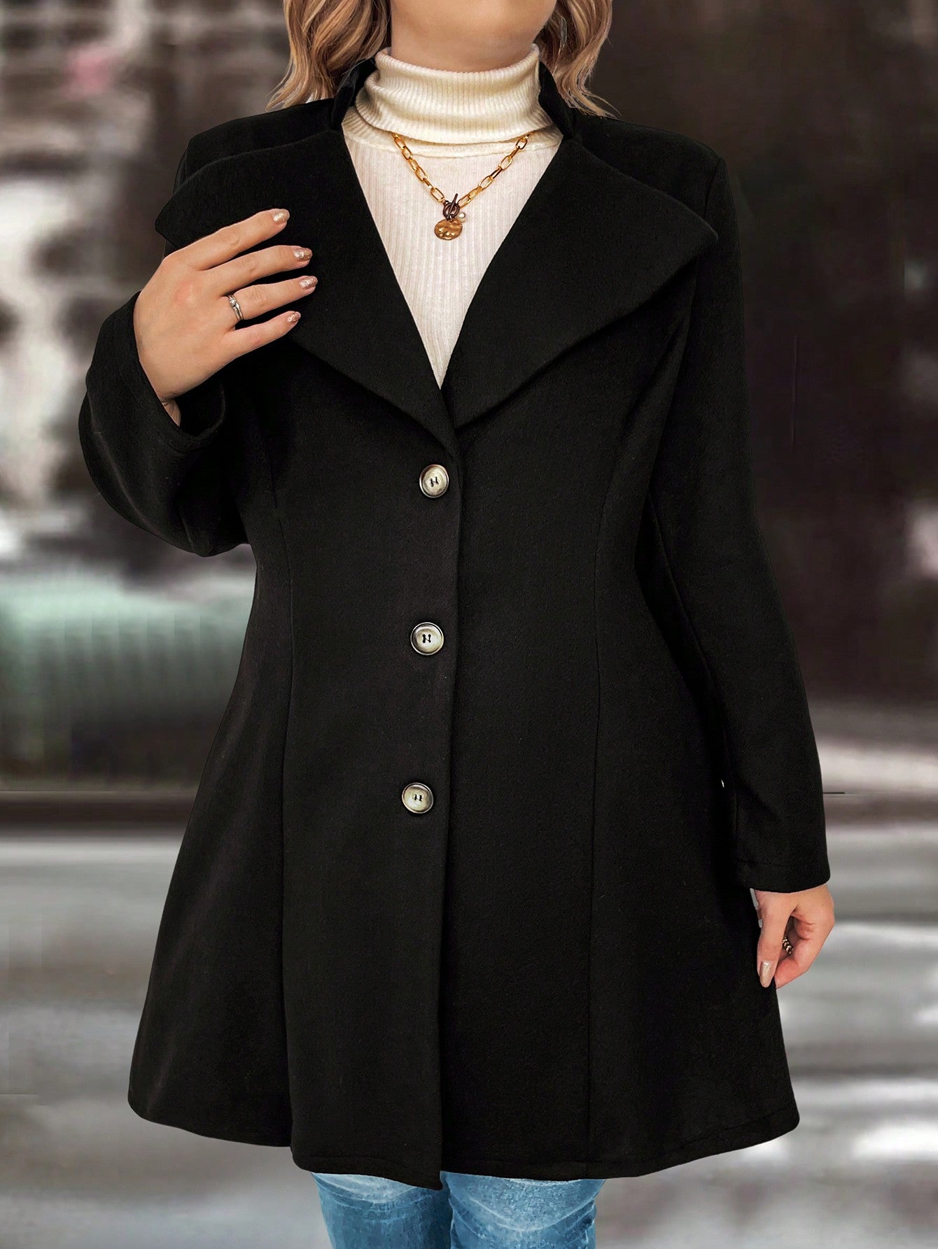 Plus Size Large Lapel Single Breasted Woolen Coat