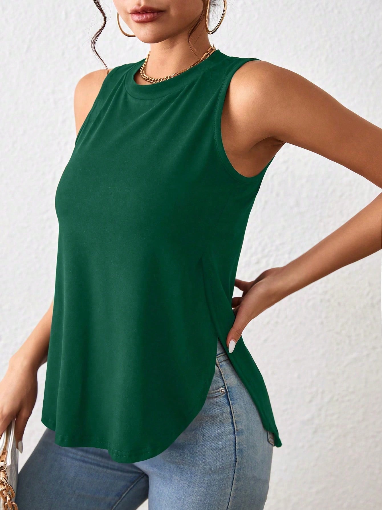 Solid Split Hem Tank Top