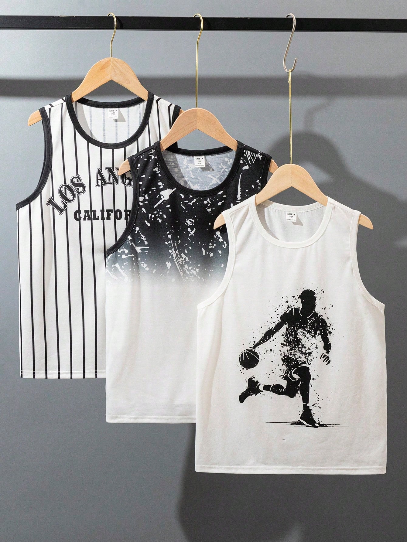 3pcs/Set Tween Boys' Loose Casual Patterned Tank Tops With Round Neckline