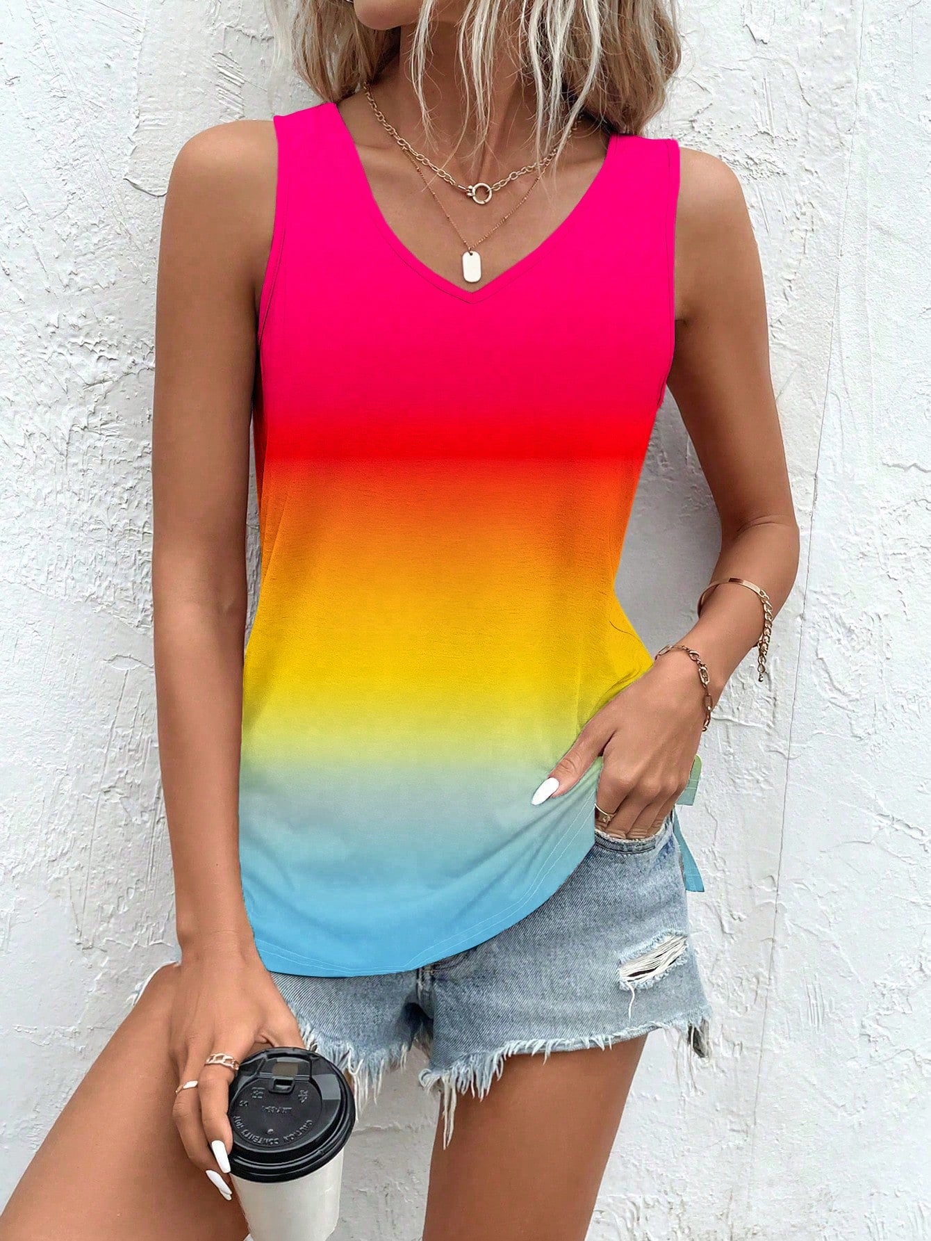 Ombre V Neck Tank Top