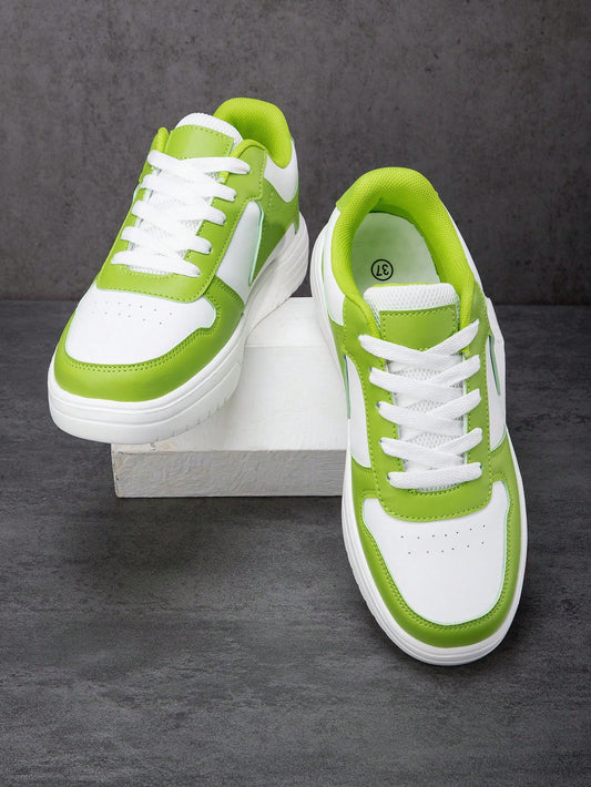 Apple Green Low-Cut Canvas Shoes With Lace-Up Closure, Fashionable And Lightweight Women's Casual Sneakers