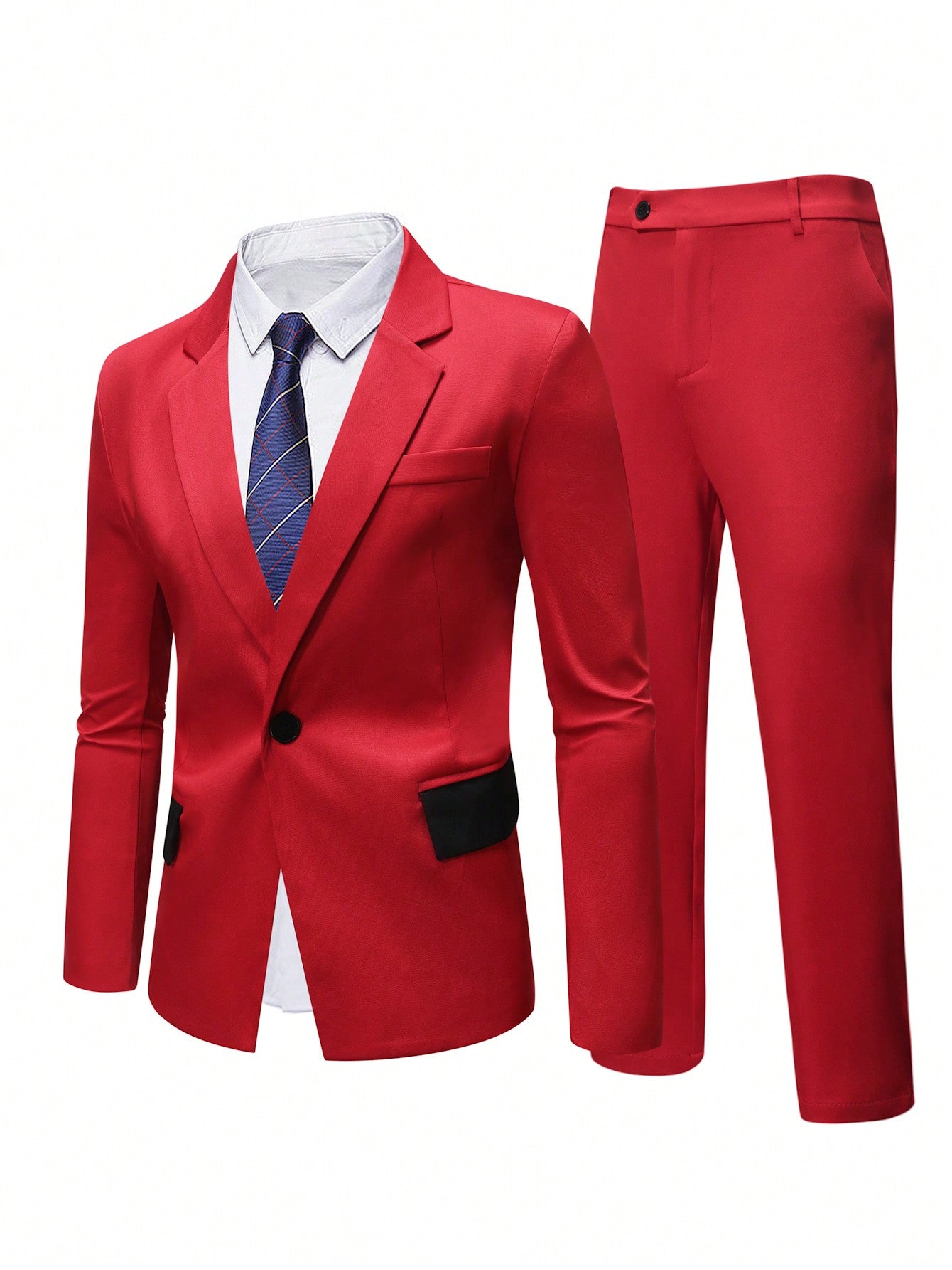 Men's Plus Size Contrast Color Single Button Suit Set