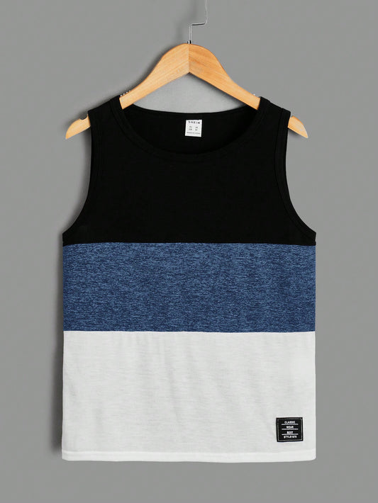 Tween Boy Casual Comfortable Colorblock Letter Patched Tank Top