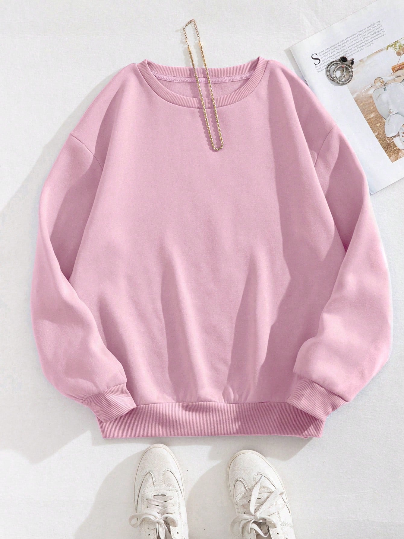 Women's Drop Shoulder Long Sleeve Sweatshirt With Round Neck