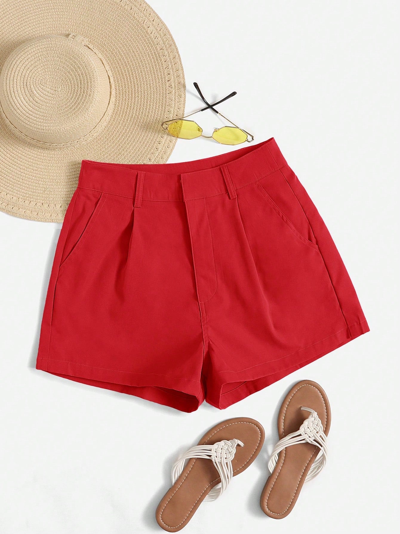 High Waist Plicated Detail Shorts