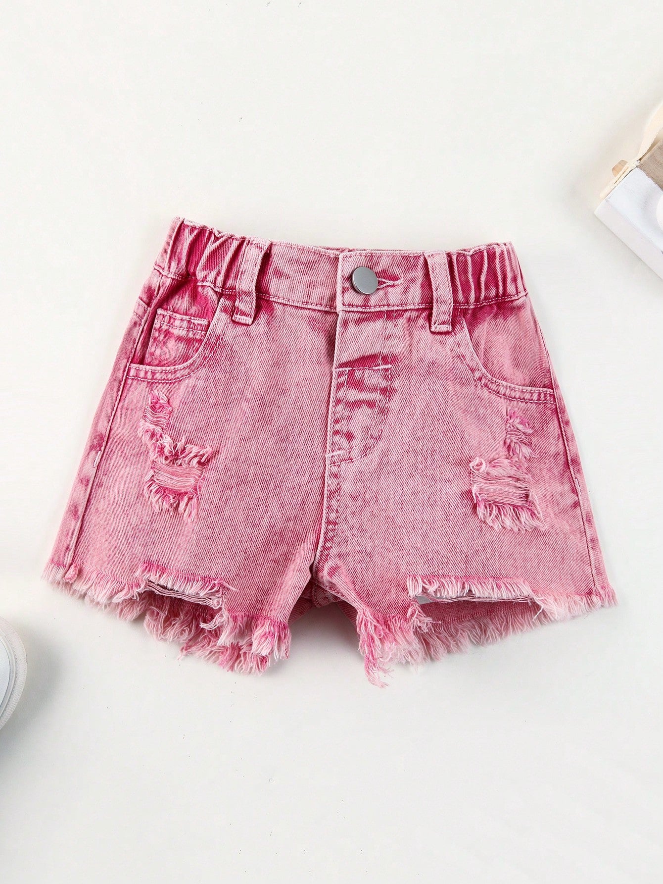 Young Girls' Distressed Frayed Hem Denim Shorts