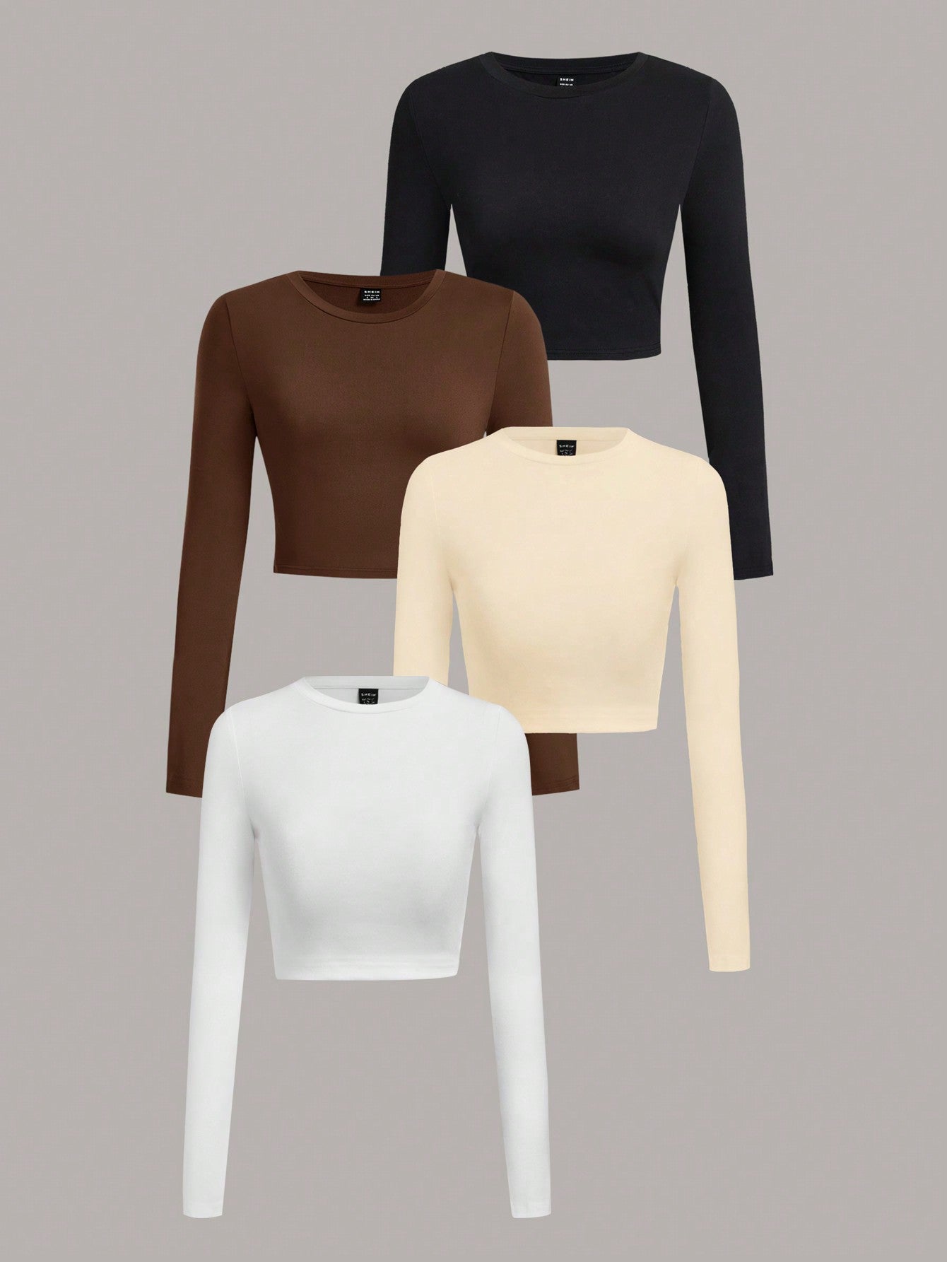 4pcs Casual Round Neck Long Sleeve Slim Fit Women's T-Shirt, Ideal For Spring And Autumn